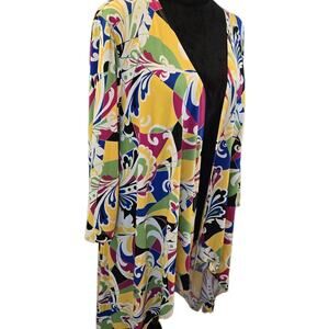 CSC Studio Vibrant Yellow Lime Green Fuschia Paisley Lightweight Cardigan MEDIUM